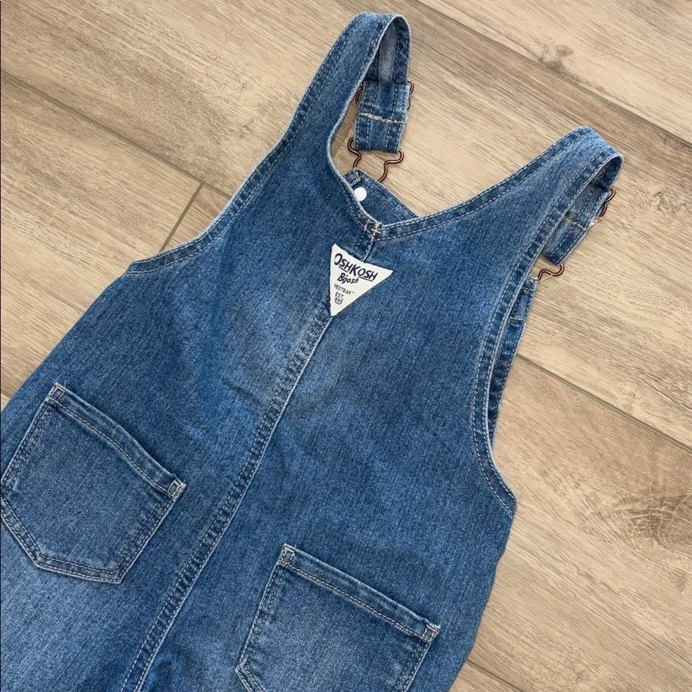 OshKosh B'gosh Denim Bib Overall Girls 2T denim with heart accent ruffle pocket
